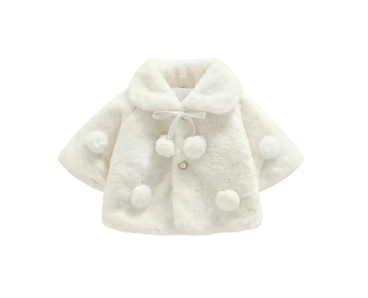The Emerald - Baby Girl Winter Faux Fur Coat, Pearl Decorated Wide Lapel Jacket