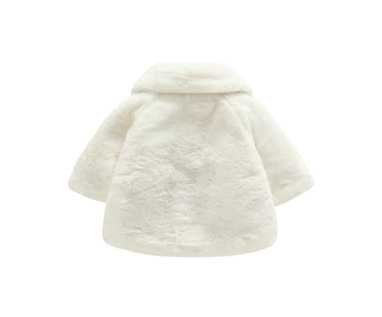 The Emerald - Baby Girl Winter Faux Fur Coat, Pearl Decorated Wide Lapel Jacket