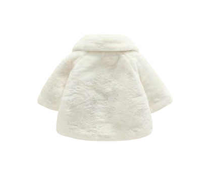 The Emerald - Baby Girl Winter Faux Fur Coat, Pearl Decorated Wide Lapel Jacket