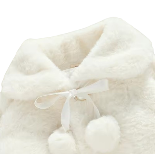 The Emerald - Baby Girl Winter Faux Fur Coat, Pearl Decorated Wide Lapel Jacket