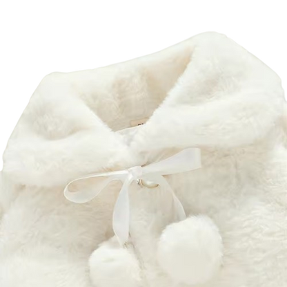 The Emerald - Baby Girl Winter Faux Fur Coat, Pearl Decorated Wide Lapel Jacket