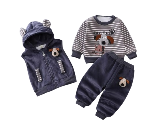 The Yehuda - Baby Boy 3-Piece Winter Fleece Set, Dog Hoodie Vest and Pants