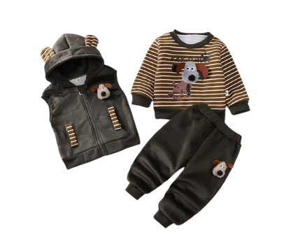The Yehuda - Baby Boy 3-Piece Winter Fleece Set, Dog Hoodie Vest and Pants