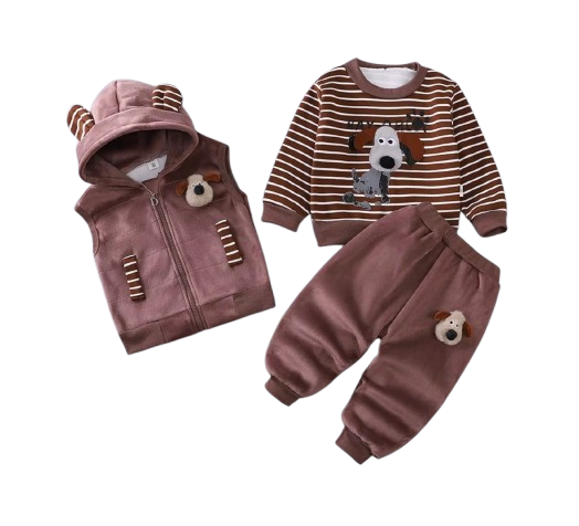 The Yehuda - Baby Boy 3-Piece Winter Fleece Set, Dog Hoodie Vest and Pants