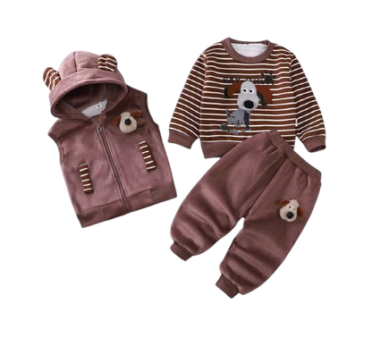 The Yehuda - Baby Boy 3-Piece Winter Fleece Set, Dog Hoodie Vest and Pants
