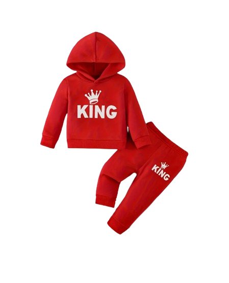 The Abram - Baby Boy 2-Piece Crown Print Hoodie and Pants Set
