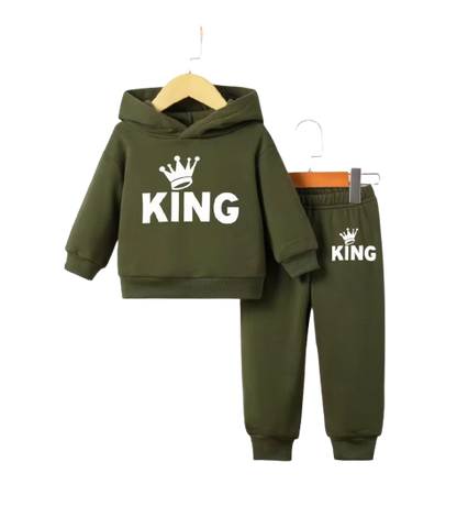 The Abram - Baby Boy 2-Piece Crown Print Hoodie and Pants Set