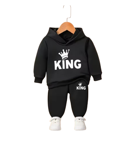 The Abram - Baby Boy 2-Piece Crown Print Hoodie and Pants Set