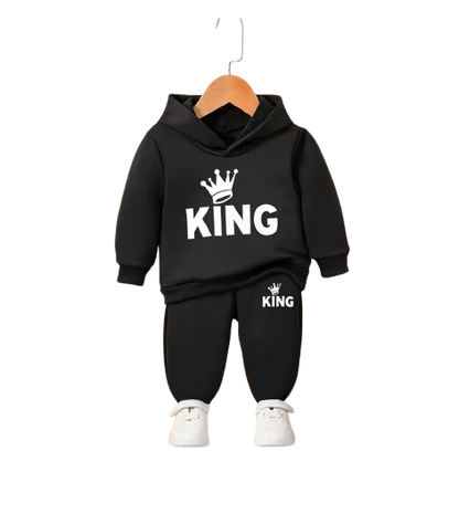 The Abram - Baby Boy 2-Piece Crown Print Hoodie and Pants Set