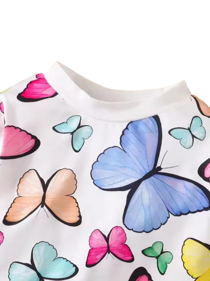 The Kensley - Baby Girl 2-Piece Butterfly Print Top and Pants Set, Spring Autumn