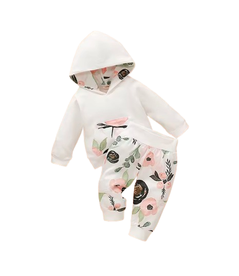 The Kiana - Baby Girl 2-Piece Floral Hoodie and Pants Set, Spring Autumn