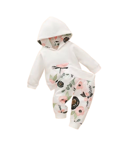 The Kiana - Baby Girl 2-Piece Floral Hoodie and Pants Set, Spring Autumn