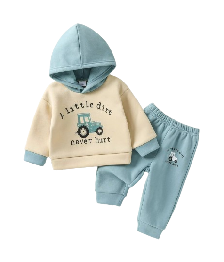 The Yousef - Baby Boy 2-Piece Truck Print Sweatshirt and Pants Set for Autumn