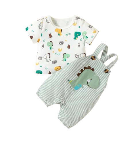 The Forest - Baby Boy Summer 2-Piece Animal Print Suspender Shorts Set