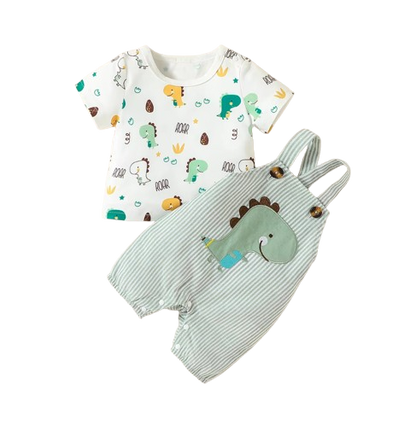 The Forest - Baby Boy Summer 2-Piece Animal Print Suspender Shorts Set