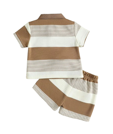The Matheo - Baby Boy Summer 2-Piece Striped Teddy Bear T-Shirt and Shorts Set