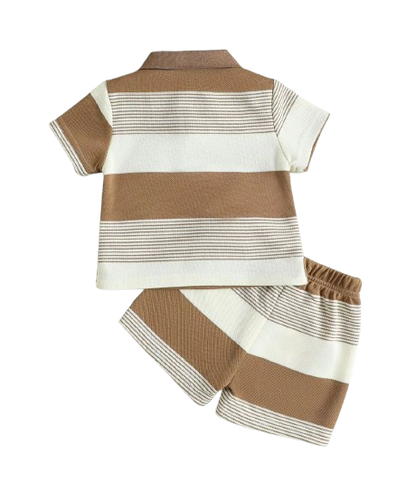 The Matheo - Baby Boy Summer 2-Piece Striped Teddy Bear T-Shirt and Shorts Set