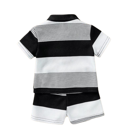 The Matheo - Baby Boy Summer 2-Piece Striped Teddy Bear T-Shirt and Shorts Set