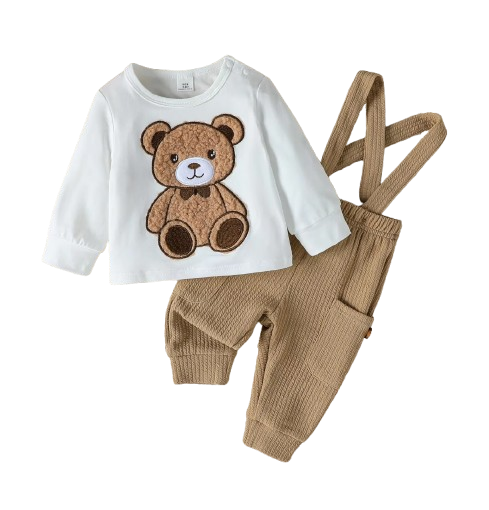 The Chandler - Baby Boy 2-Piece Bear Top and Button Overalls Set
