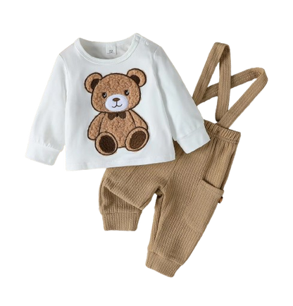 The Chandler - Baby Boy 2-Piece Bear Top and Button Overalls Set