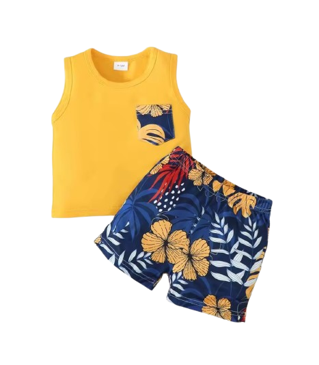 The Salvador - Baby Boy Summer 2-Piece Sleeveless Pocket T-Shirt and Shorts Set