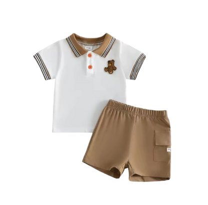 The Zyair - Baby Boy Summer 2-Piece Bear Embroidered T-Shirt and Shorts Set