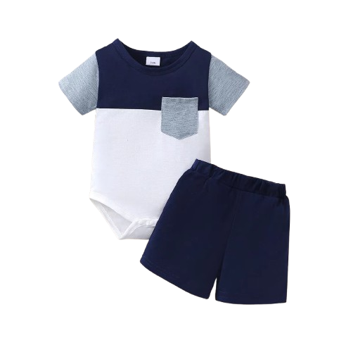 The Dario - Baby Boy Summer 2-Piece Color Block T-Shirt and Shorts Set