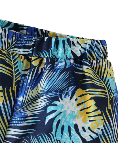 The Magnus - Baby Boy Summer 2-Piece Yellow Tank Top and Tropical Print Shorts Set