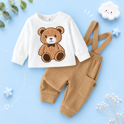 The Chandler - Baby Boy 2-Piece Bear Top and Button Overalls Set