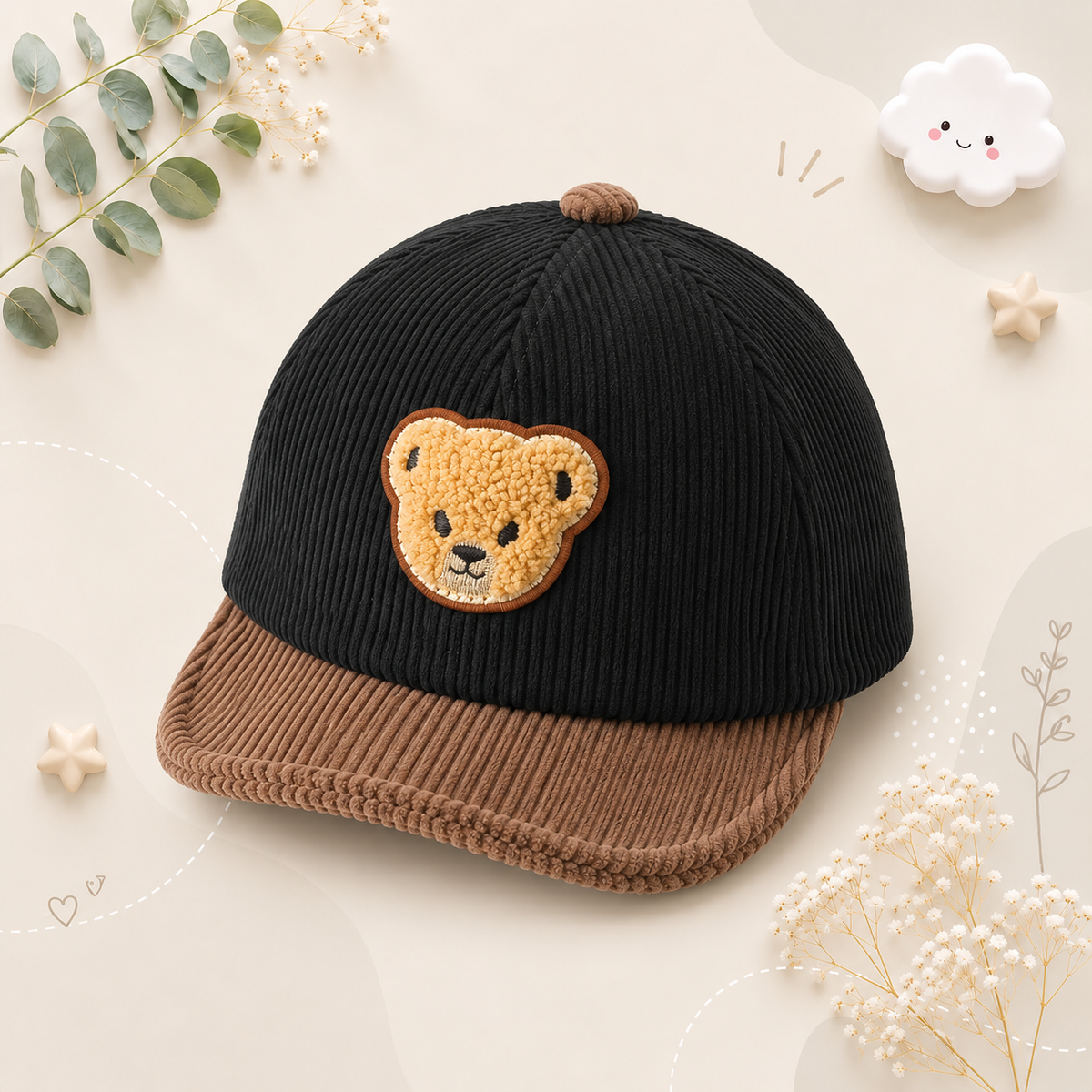 The Boden - Baby Corduroy Bear Ear Hat, Adjustable Unisex Cap