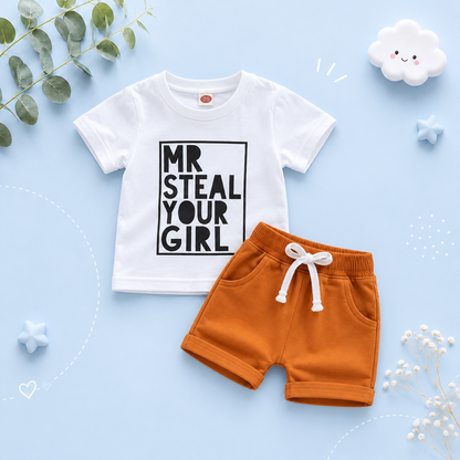 The Amos - Toddler Boy Summer 2-Piece Letter Print T-Shirt and Shorts Set